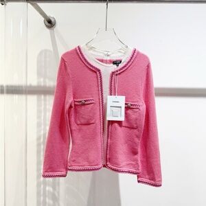 Authentic CHANEL Pink Knit Sweater with Button Accents